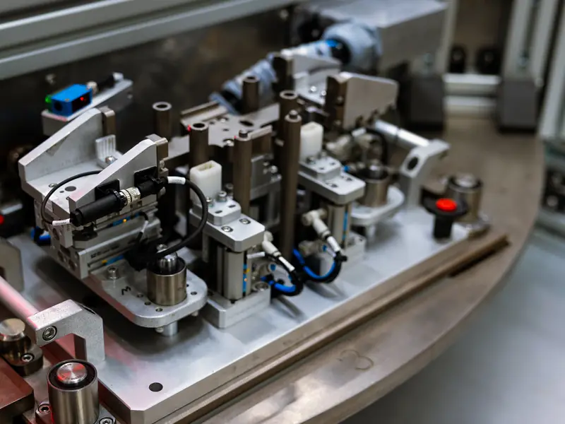Assembly fixture with clamps, locators and sensors, designed and built by AMD Machines